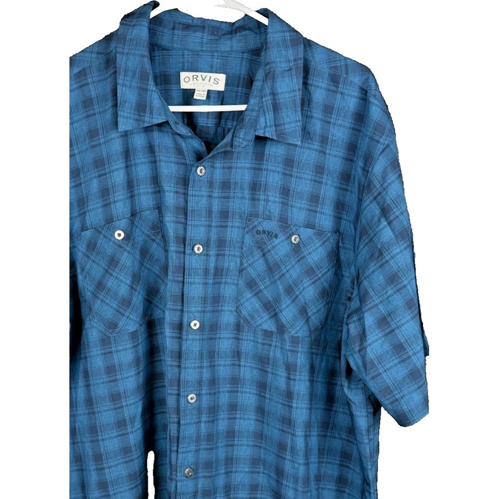 Orvis Mens XXL Blue Plaid Short Sleeve Hiking Fishing Shirt Classic Collection